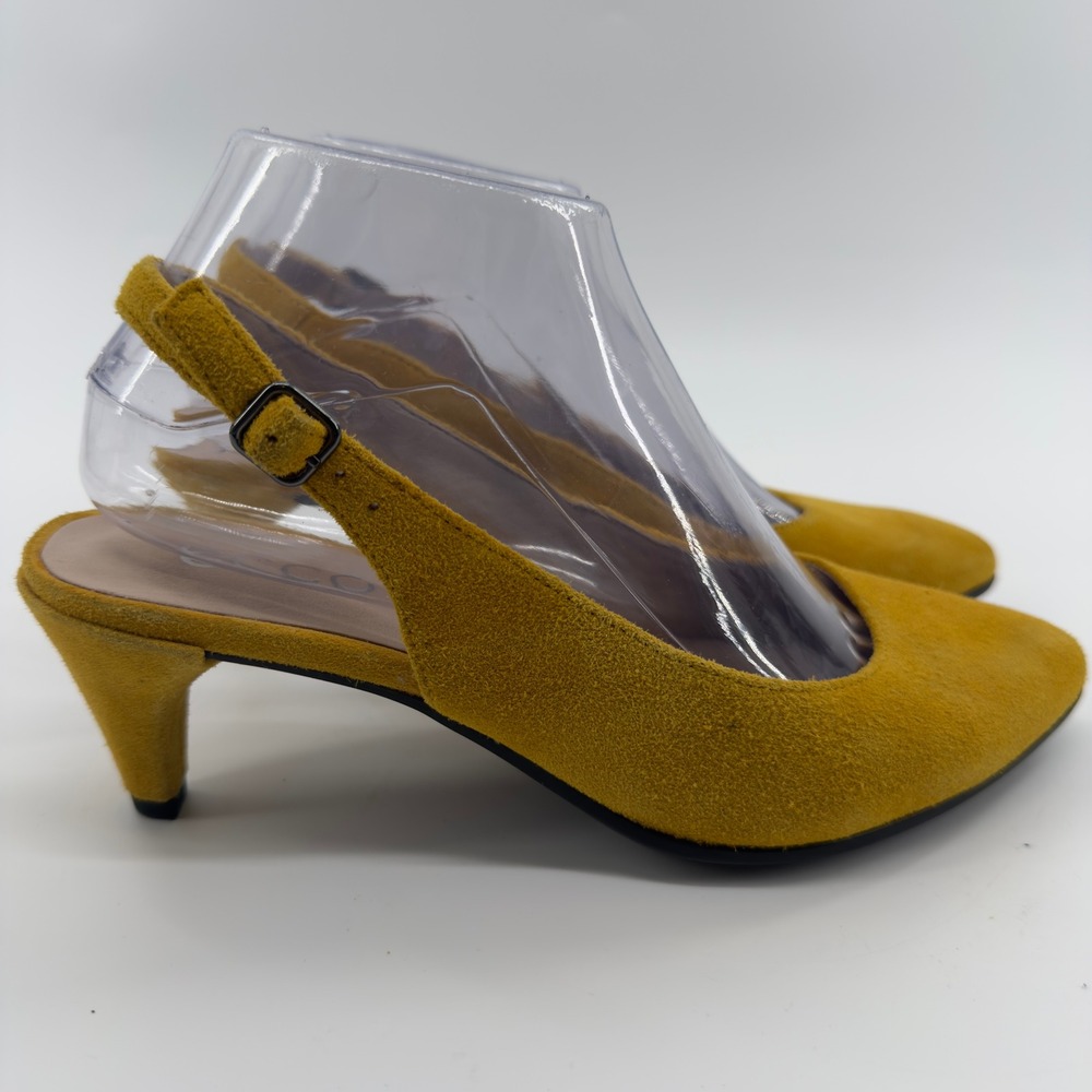ECCO Shape 45 Pointy Sleek Mustard Yellow Suede Slingback Pumps Heels Size 37